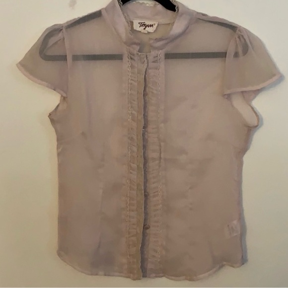 Tatyana Lucy Vintage 1950's Ivory Cream Sheer Chiffon Pinup Blouse - Picture 2 of 4